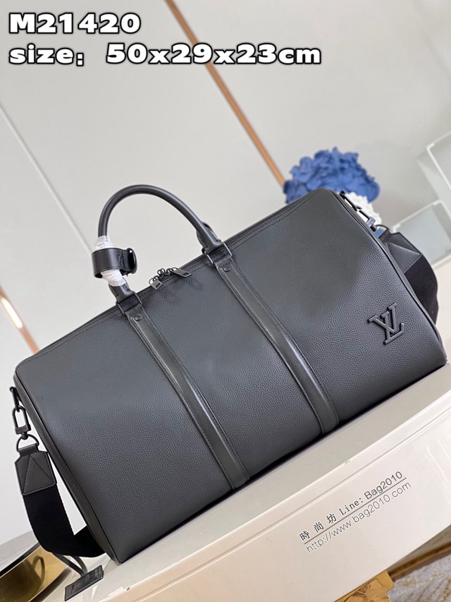 LV專櫃2023新款Keepall手提旅行袋 M21420 路易威登LV Aerogram皮革大號黑色旅行包 dn1170